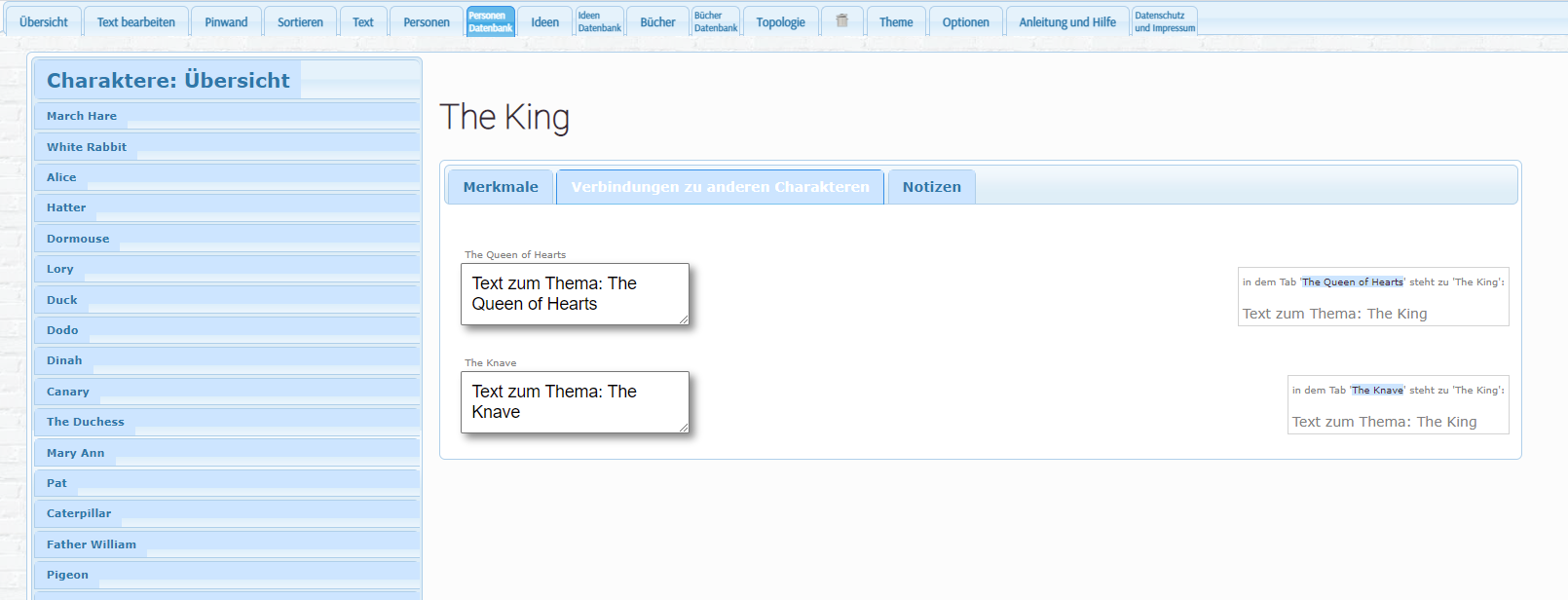 Einträge in der Personendatenbank zu dieser Person, editierbar im Tab 'Personen'