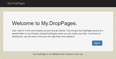 Beispielbild: myDroppages-Seite - Sign-in